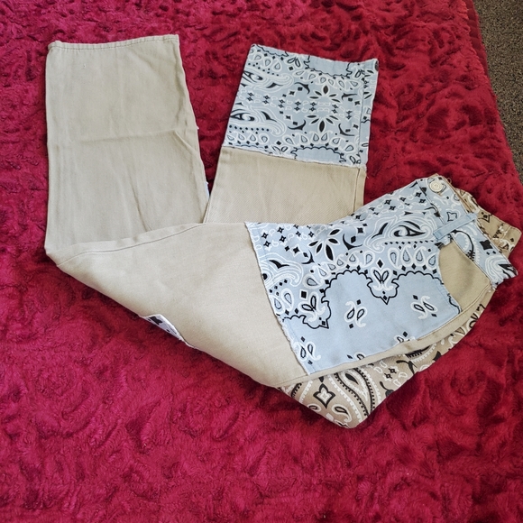 BOOHOOBLUE~ VINTAGE KHAKI & BLUE PATCHWORK JEANS! - Picture 16 of 16